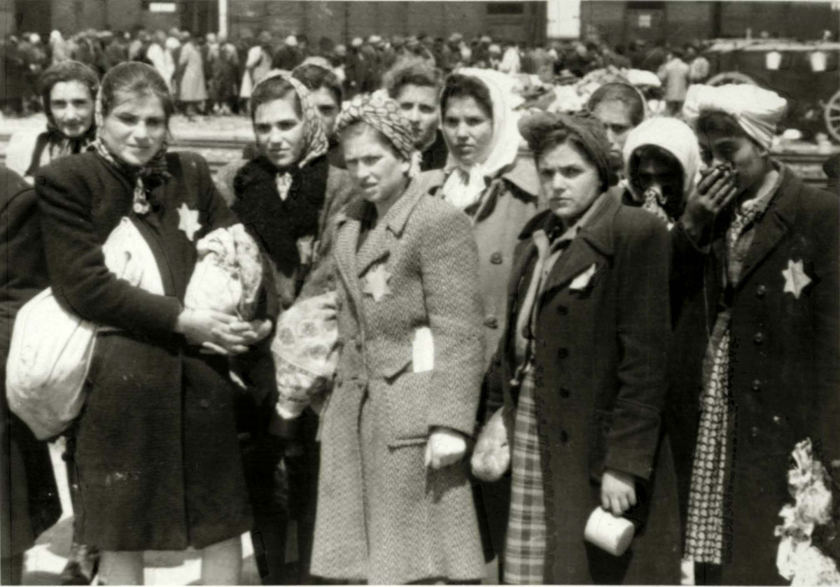 Birkenau, Poland, Women pronounced fit for labor standing on the platform after a selection, May, 1944